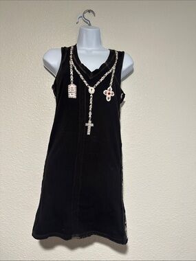 Black Sleeveless Dress with Embellished Chain Design